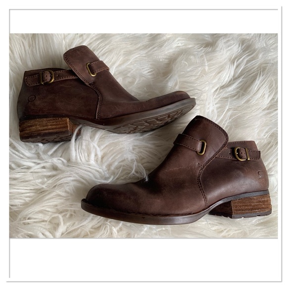 Born Shoes - Born Sylvia Leather Ankle Boots Brown Size 8